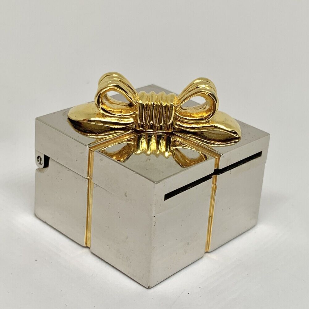 Small Vintage 1996 Flip Top Silver/Gold Tone Present Box Clock Quartz  Running